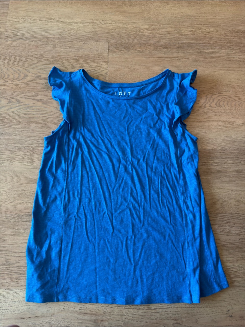 LOFT Bright Blue Ruffle Cap Sleeve Tank